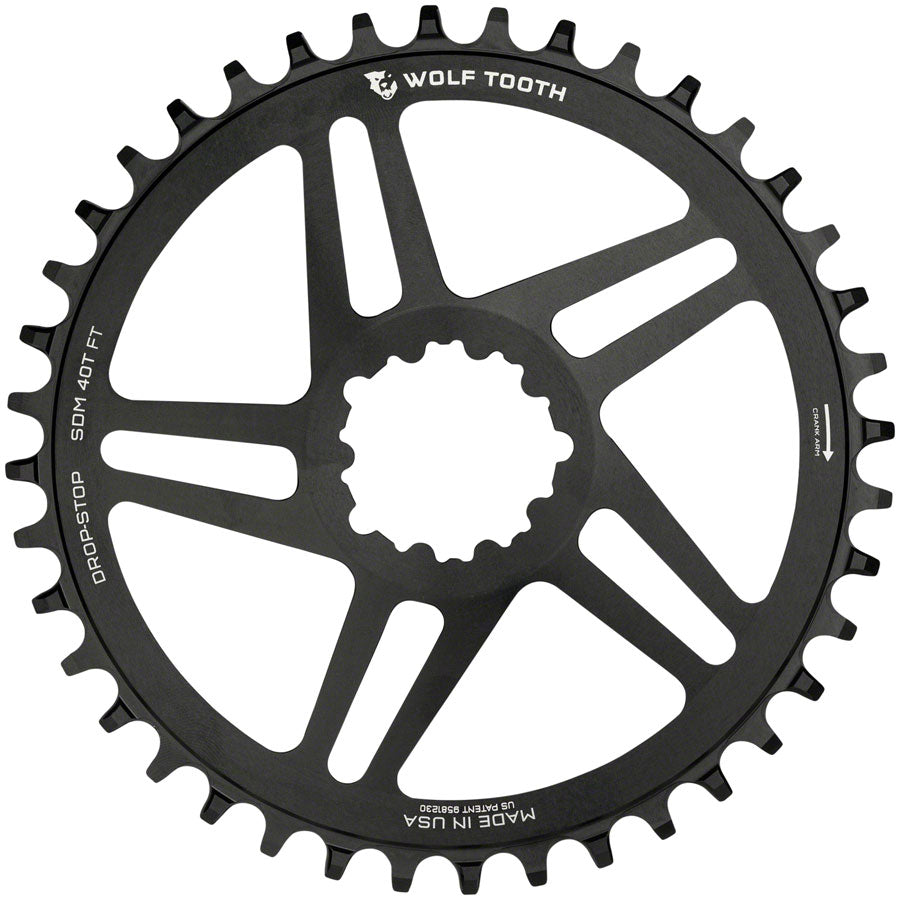 Wolf Tooth Direct Mount Chainring 40t, Sram Direct Mount, For Sram 3 Bolt, 6mm Offset, Drop Stop B, Flattop Compatible, Black