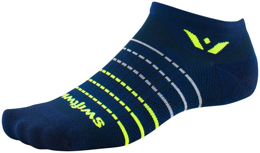 Swiftwick Aspire Zero Socks No Show Navy Stripe/Neon Medium