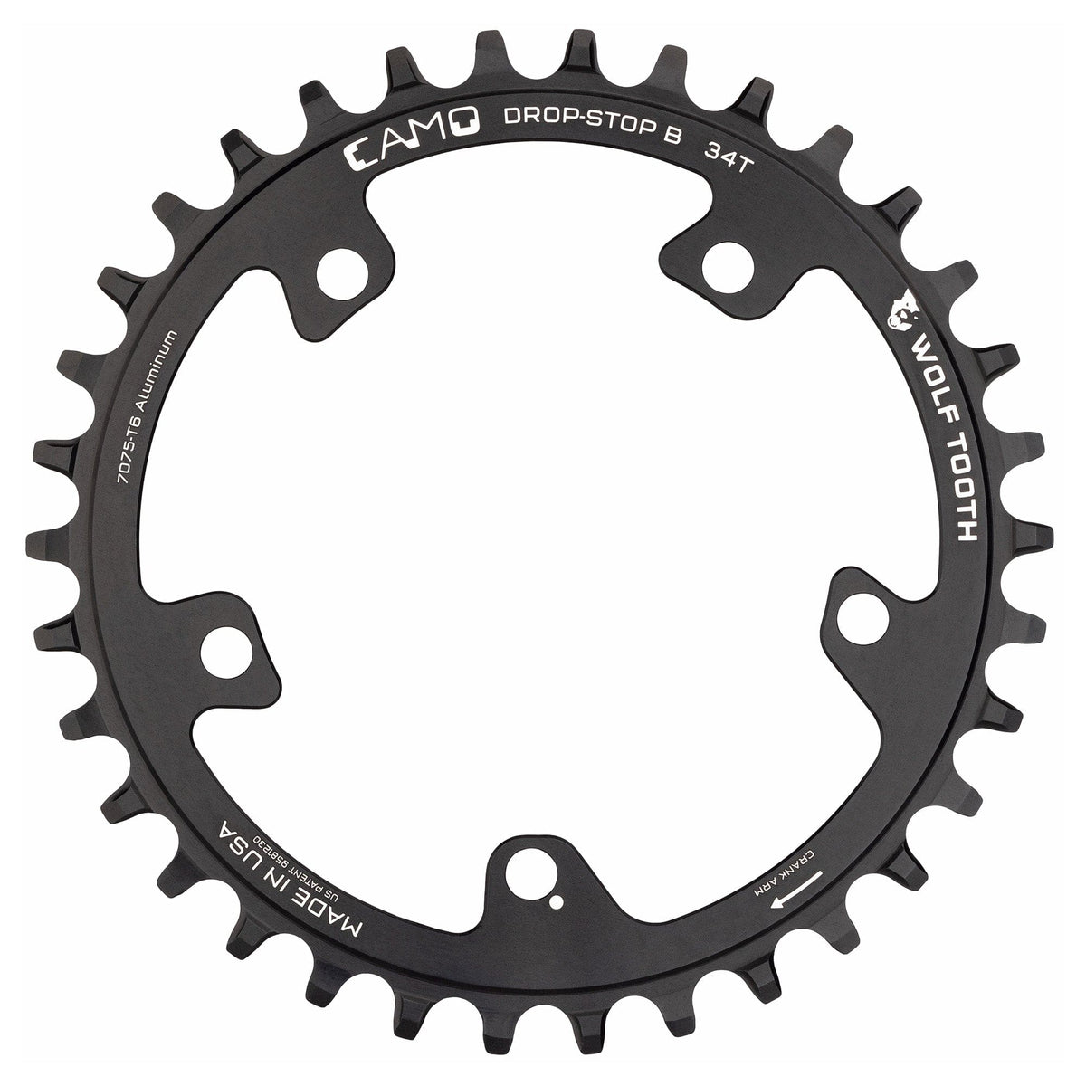 Wolf Tooth CAMO Aluminum Round Chainring, 38t, Drop-Stop A, CAMO Mount, Black