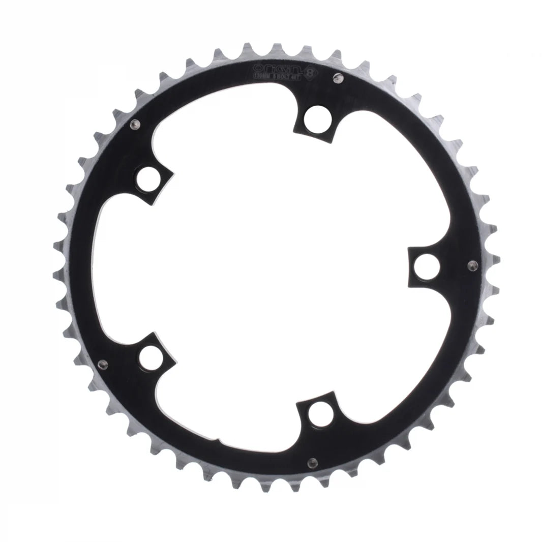 Origin8 Alloy Ramped Chainring, 46t, 130 BCD 5-Bolt, Black/Silver
