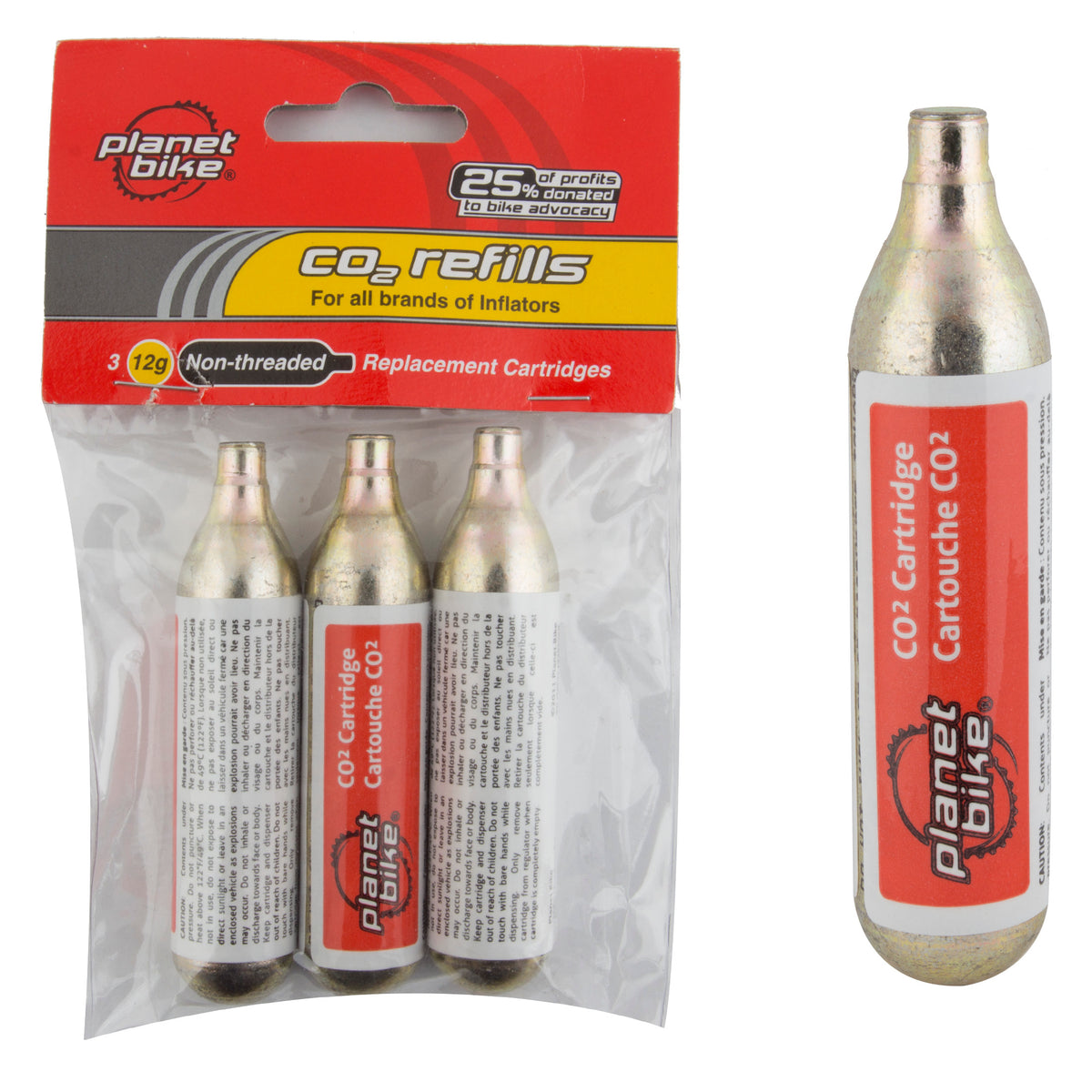 Planet Bike 12g CO2 Cartridges - Threadless 3-Pack