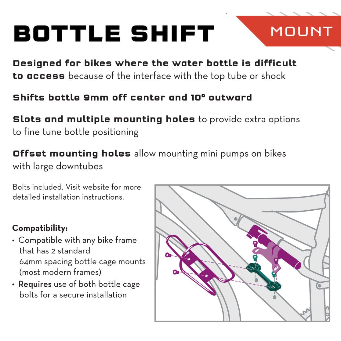 Wolf Tooth B-RAD Bottle Shift offset and tilt illustration