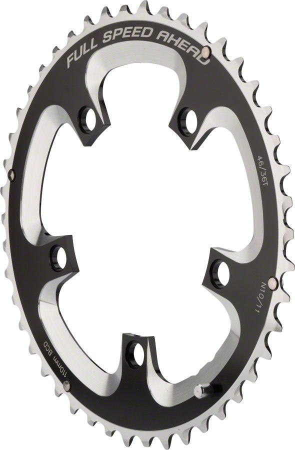 Full Speed Ahead Super Road Chainring 50t, 110 Bcd, 5 Bolt, Aluminum, N11, Black/Silver