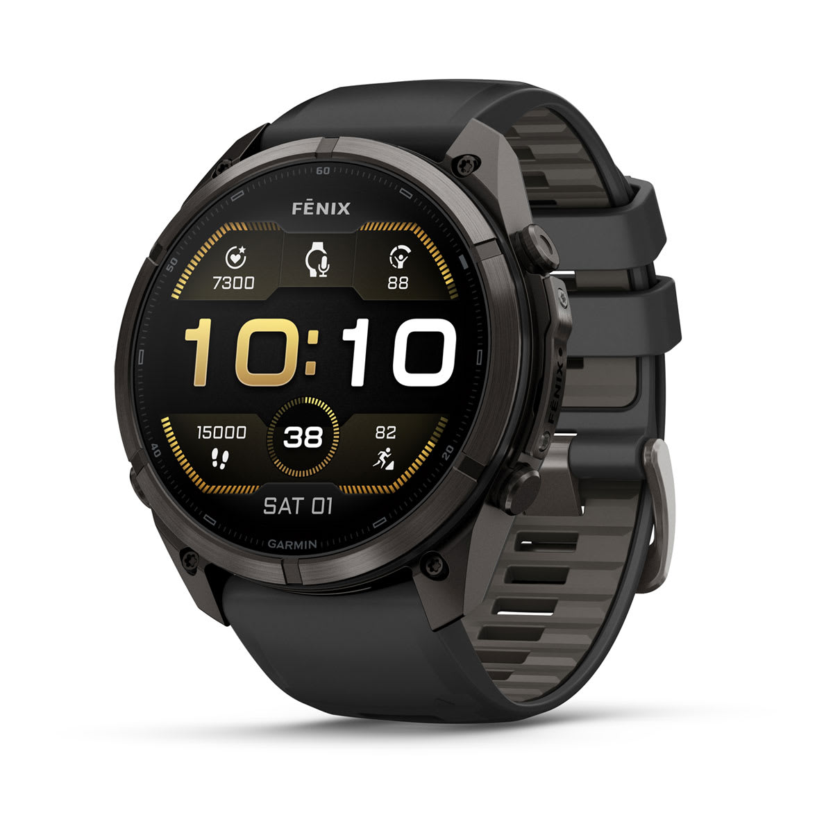 Garmin fenix 9 Pro Smartwatch - 51mm, AMOLED, Carbon Gray DLC Titanium with Black/Pebble Gray Silicone Band