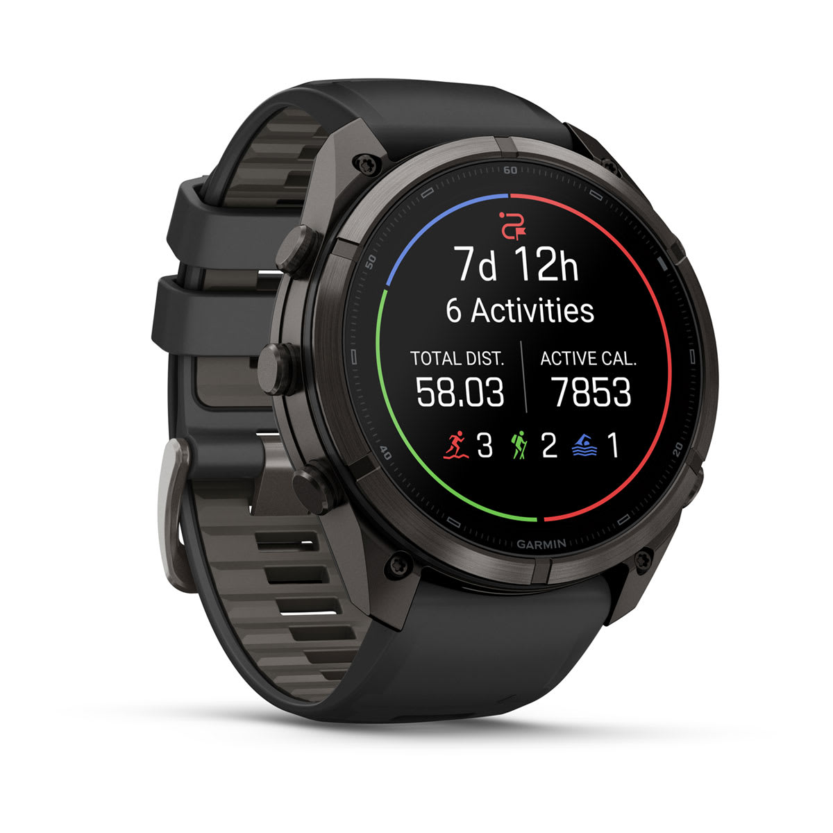 Garmin fenix 9 Pro Smartwatch - 51mm, AMOLED, Carbon Gray DLC Titanium with Black/Pebble Gray Silicone Band